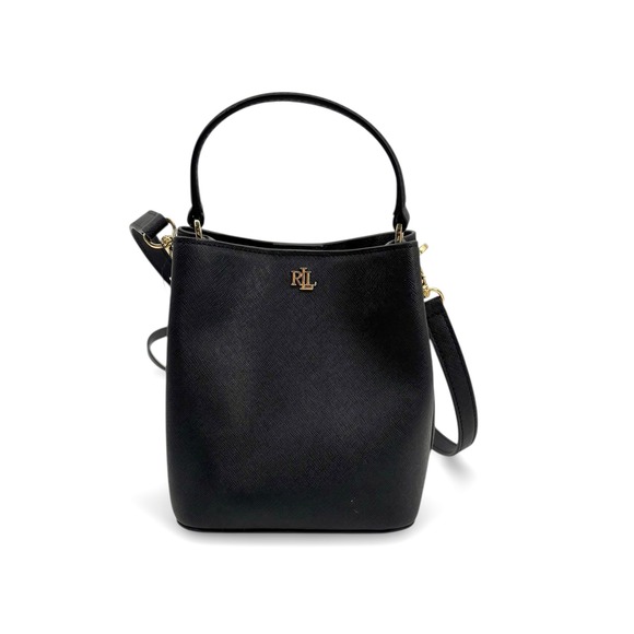 NWT Lauren Ralph Lauren Black Reese Crosshatch Small Bucket Bag - Picture 7 of 14